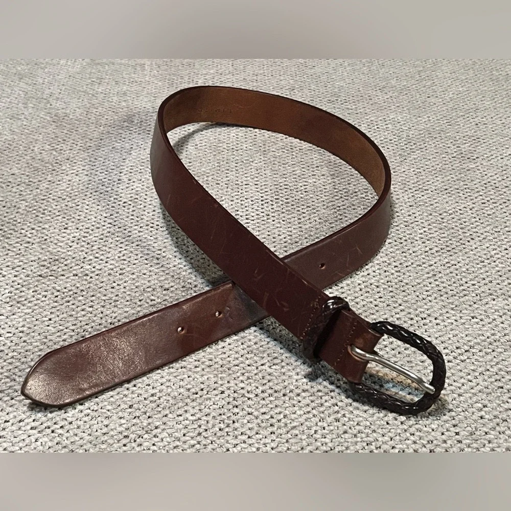 The Limited Brown‎ Leather Belt with Braid Detailing 30